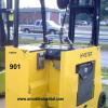 901 Hyster model E40ER serial  # Z933W1658R, 4000 lb lifting capacity, 36 volt Electric powered Stand up counter balance stacker, Year 1994, Triple upright, 83" lowered height, 189" raised height, Sideshift, Cushion tires