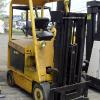 614 Hyster model E50B serial # B108V3562X, 5000 lb lifting capacity, Electric powered, Triple upright, 189" raised height, Side shift, Cushion tires, Year 1977