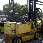
725 Hyster model E80XL serial # C098D02908T, 8000 lb lifting capacity, 36 volt Electric powered, Cushion tires, Year 1996, 71" lowered height, 102.5" raised height, Weight with battery 15,450 lbs, without battery 10,400 lbs