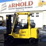 1077 Hyster model S60XM serial # D187V12244V, 6000 lb lifting capacity, propane powered, GM 3.0, 4 cylinder engine, Cushion tires, 81" lowered height, 164" lifting height, Weight of forklift 10,140 lbs, Year 1998, 14755 hours