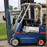 1501 Hyster model S40F serial # E002D01642B, 4000 lb lifting capacity, LP gas powered, 106" raised height, Cushion tires, Year 1981