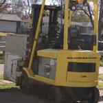1560 Hyster model E50XM serial # F108V17773W, 5000 lb lifting capacity, 36 volt electric powered, 189" raised height, clamp attachment, cushion tires, Year 1999