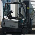 1834 Crown model SC4040-40TT190 serial # 9A120978, 4000 lb. lifting capacity, 36 volt, 190" raised height, Side shift, Cushion tires, Year 2022